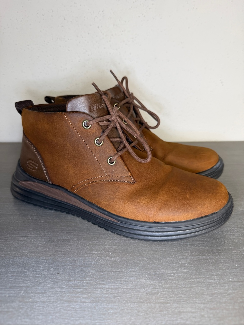 Men’s Size 8 Skechers Garza Fontaine Brown Leather Lace Up Casual Boot